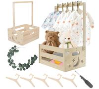 Cesta de madera para regalo de bebé - Armario de madera para baby shower con asa, 10 perchas y 1 corona decorativa, cesta de regalo multiusos para fiestas de bebés, cumpleaños, Navidad, nuevos padres