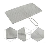 Cesta de malla de acero inoxidable con mango largo para asar de forma segura y eficiente filetes, pescado, hamburguesas, verduras y mariscos en parrillas de barbacoa (22 x 40 cm)