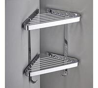 Cesta de malla de cobre, estante esquinero antiguo de doble capa con gancho de pared para almacenamiento de baño, elegante diseño triangular para organizar lo esencial