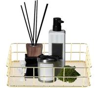 Cesta de Malla Metálica, Cesta de almacenamiento Bandeja con Rejilla Dorada Organizador de Almacenamiento de Escritorio Malla Alambre Hierro Contenedores de Red para Artículos (24.5x16.5x6.5cm)