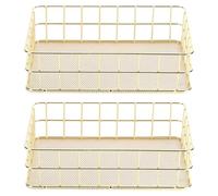 Cesta de Malla Metálica, Cesta de almacenamiento Bandeja con Rejilla Dorada Organizador de Almacenamiento de Escritorio Malla Alambre Hierro Contenedores de Red para Artículos (24.5x16.5x6.5cm-2Pcs)