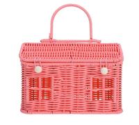 Cesta de Mano con Forma de Casa, Rosa, con Tapa y Asa, para Picnic | Plástico con Estructura de Hierro, Resistente y Robusta, para Comida