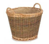 Cesta de mimbre con asas, redonda, forro interior hecha de arpillera
