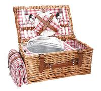 Cesta de mimbre para 2 personas con manta impermeable y compartimento aislado picnic para enfriar, cesta de sauce con kits de servicio de cubiertos para camping