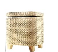 Cesta de mimbre para la colada con tapa, banco de almacenamiento acolchado para pasillo, taburete de baño, baúl natural