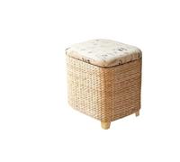 Cesta de mimbre para la colada con tapa, banco de almacenamiento acolchado para pasillo, taburete de baño, baúl natural