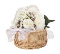 Cesta de mimbre para niña de flores,Cesta de mimbre con asa - Cesta de flores con lazo para boda - Decoración romántica de la boda de la flor, cesta de Pascua tejida a mano para los artículos diversos