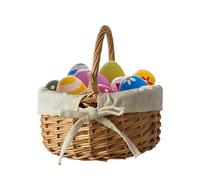 Cesta de mimbre tejida a mano, cesta ovalada tejida con asa, cesta multifuncional, cesta de mimbre grande, cesta de almacenamiento decorativa, cesta vacía forrada de tela para picnic, compras, hogar
