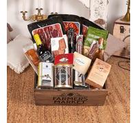 Cesta de Navidad Gourmet - Lote Gour 410-25 / con vinos, cava Juve Camps, ibéricos de bellota y cebo campo, foie gras, conservas premium, queso curado y dulces en cajón de nogal