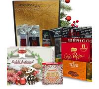 Cesta de Navidad Ibérica Gourmet para Regalar L | Perfecta como Lote Navidad 2025 | Jamón, Chorizo, Salchichón, Sobrasada y Morcilla Ibérico + Hummus + Bombones CajaRoja + Polvorones + Turrón Choco