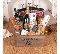 CESTA DE NAVIDAD - LOTE 380-25 / con vinos, cava reserva, ibéricos, queso curado, foie gras, aceite virgen extra y dulces artesanos en cajón de nogal bistró