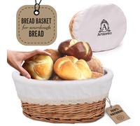 Cesta de pan grande para juego de servir - Cesta de mimbre de 12x9" con forro extraíble y tapa para almacenamiento de pan y cesta para servir pan para pan de masa madre casero. Cesta de frutas