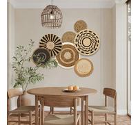 Cesta de pared Boho, decoración de pared de ratán, revestimiento de pared tejido redondo, hecho a mano, hogar decorativo natural para granja, dormitorio, sala de estar, mesa de exposición