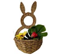 Cesta de pared con conejo de Pascua - Bolsillo de pared con decoración primaveral, cesta rústica para conejos tejida a mano para colgar, solución decorativa para guardar la casa, hace