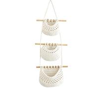 Cesta de pared de 3 niveles, soporte para verduras bohemio, tejido de yute | Silueta de gota vertical, trabillas reforzadas para colgar, estructura de malla transpirable con espacio decorativo hecho a