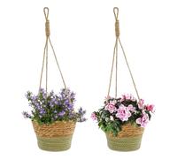 Cesta de pared de ratán para plantas, 2 piezas bohemias para colgar en interiores, juego de macetas tejidas | Maceta decorativa para jardín, patio, porche, balcón, patio, oficina, granja, orquídeas en