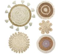 Cesta de pared tejida, decoración de la cesta de pared de 5 piezas de 5 piezas, cestas colgantes de pared tejida de la pared de la decoración de la pared del tapiz macrame decoración de pared de paja