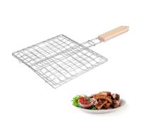 Cesta de Parrilla,Canasta de Asado de Pescado,Cesta para Asar Pescado,Cesta de Parrilla de Barbacoa de Acero Inoxidable Portátil,Plegable,con Mango de Madera,para Pescado,Verduras,Camarón,Carne
