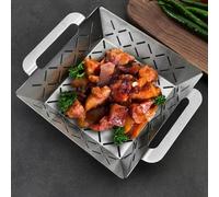 Cesta de parrilla de acero inoxidable compatible con parrillas Weber, para cocinar verduras y guarniciones con diseño de malla para mantener seguros los alimentos pequeños (pequeño)