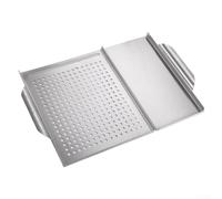 Cesta de parrilla de acero inoxidable de 30,7 x 45 cm, bandeja perforada para barbacoa para carne, verduras y pescado, estante portátil para cocinar al aire libre, plateado (plato asado)