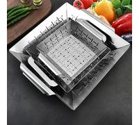 Cesta de parrilla de acero inoxidable específica para Weber con malla fina para verduras y guarniciones, construcción adecuada para uso frecuente a la parrilla ((medio)