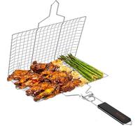 Cesta de Parrilla para Barbacoa | 304 Acero Inoxidable, Plegable & Portátil | Con Mango Extraíble | Ideal para Pescado, Verduras, camarones y filetes