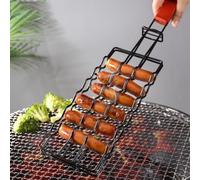 Cesta de parrilla para perros calientes, de acero inoxidable, para salchichas, barbacoa, parrilla de malla, soporte de clip para herramientas de parrilla al aire libre (negro)