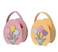 Cesta de Pascua de fieltro de 16 x 13 cm con asa, 1 unidad surtida, en forma de huevo de Pascua con diseño de tulipanes, cesta de fieltro, cesta de Pascua, bolsa de recogida de huevos de Pascua para
