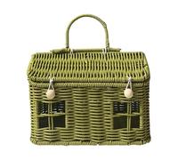 Cesta De Pascua De Tela Trenzada - De Picnic De Color Verde, Tapa De Imitación Ratán De PP, Decorativa | Celebración De Vacaciones Familiares, Colección De Paseos En La Playa