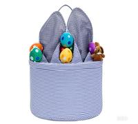 Cesta de Pascua Seersucker Egg Hunt Cestas de conejito para niños con lindas orejas de conejo, regalos de almacenamiento a rayas, caramelos personalizados de fiesta de Pascua (azul)