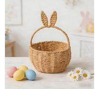 Cesta de Pascua tejida a mano con orejas desmontables y etiqueta de nombre, cesta de cuerda de algodón personalizada para caza de huevos de niños, recuerdos de fiesta, almacenamiento de guardería y