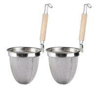 Cesta de pasta para hervir, 2 coladores de fideos de malla fina de acero inoxidable con mango de madera y gancho para olla, para blanquear bolas de masa, plateado