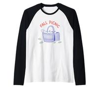 Cesta de Picnic de otoño con Manzanas Baguette Camiseta Manga Raglan