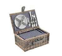 [casa.pro] cesta de pícnic para 2 personas con nevera, cubiertos, platos, vasos - blanca / azul