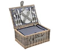 [casa.pro] cesta de pícnic para 4 personas con nevera, cubiertos, platos, vasos - blanca / azul