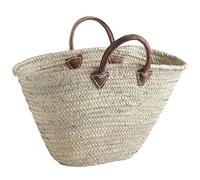 Cesta de playa hecha a mano con hojas de palmera natural, bolsa multiusos trenzada a mano con asas de cuero auténtico, estilo chic informal ideal para la temporada de verano