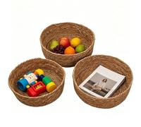Cesta De Ratán Para Almacenar,3 Unidades Hechas a Mano de Fibra Natural,Cestas Tejidas Artesanalmente - para Juguetes Aperitivos Playa Recolección Frutas Verduras Huevos Flores