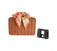 Cesta de ratán para bicicleta, soporte frontal para bicicletas plegables, almacenamiento de mimbre simulado de polipropileno retro con soporte, resistente a la intemperie, para viajes, compras