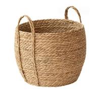 Cesta de Ratán para Macetero Tejida 10,2x11,8 Pulgadas - Redonda con Asa de Pasto Marino para Plantas y Almacenamiento en Lavandería