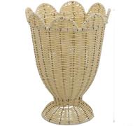 Cesta de ratán trenzada a mano de plástico, color beige, maceta vintage para salón y oficina, maceta decorativa ligera en estilo minimalista, 25 x 12 x 19 cm (ancho x alto)