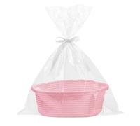 Cesta de regalo, cesta vacía, cesta trenzada con 3 bolsas de regalo transparentes y 3 cintas para Halloween, Acción de Gracias, Navidad, almacenamiento (rosa)