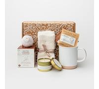 Cesta de regalo de lujo para mujeres, regalos de cuidado personal con té chai, taza, bomba de baño, galletas, velas. Paquete de cuidado mejorado, regalo de condolencias, regalo de vacaciones o