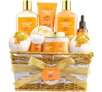 Cesta de regalo de regalo para mujer - 10 piezas de leche de almendras y miel, juego de belleza y cuidado personal - Paquete de mimos de baño para relajarse - Kit de cuidado personal de spa - Regalo