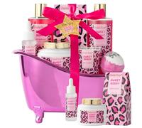 Cesta de regalo de spa para mujer, juegos de baño con frutas rojas dulces para adolescentes, kit de spa en casa con aromaterapia con gel de ducha, champú, aceite corporal y