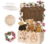 Cesta de Regalo para Bebés de Madera con Asa, Cesta para Guardar Cosas del Bebé, Caja para la Fiesta del Bebé, Armario con Perchas para Niños y Guirnalda, Cesta Personalizada para Bebés