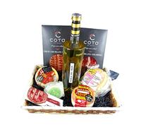 Cesta de Regalo para Empresas con Lomo Ibérico, Paleta Ibérica de Bellota, Queso Torta del Casar, Vino Blanco Habla del Mar - Corazón Extremeño