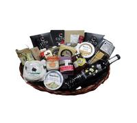 Cesta de Regalo para Empresas con Queso Artesano de Oveja, Paleta de Bellota, Vino Tinto Viña Puebla, Bombones de Higo con Chocolate Blanco - Corazón Extremeño