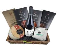 Cesta de Regalo para Empresas con Vino Tinto Habla de la Tierra, Lomo Ibérico, Queso Torta del Casar, Paleta Ibérica de Bellota - Corazón Extremeño
