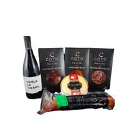 Cesta de Regalo para Empresas con Vino Tinto Habla de la Tierra, Paleta Ibérica de Bellota, Queso Torta del Casar, Lomo Ibérico - Corazón Extremeño