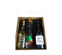 Cesta de Regalo para Empresas Gourmet con Vino Blanco Habla de Ti, Caña de Lomo Ibérico, Vino Tinto Habla de la Tierra - Corazón Extremeño